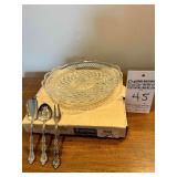 Vintage Anchor Hocking Wexford Relish Dish with 3 Serving Utensils.