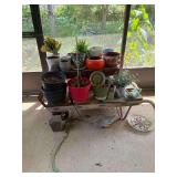 Vintage Wood Cart Plant Stand with Pots - Must Take All