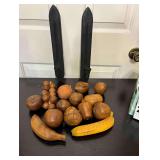 Carved Wood Fruit and a Pair of Hanging Candleholders