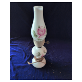 Milk Glass Lamp with Painted Roses 18'