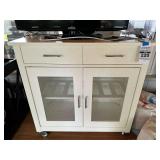 White Rolling Kitchen Island Cart with Storage Cabinet and Drawers