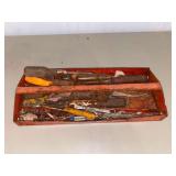Red Metal Tool Box Filled With Assorted Hand Tools