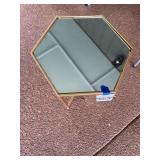 Gold Tone Metal Frame Hexagonal Accent Table with Mirrored Top