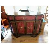 Painted Wooden Buffet Credenza with Floral Motifs and Storage Compartments