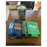 Assorted Koozies and a Metal Yeti Can-shaped Container