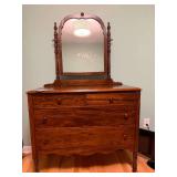 Wooden Dresser with Attached Mirror and Dovetail Drawers