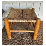 Wooden Footstool with Woven Rush Seat