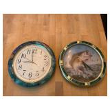 Lot of Two Wall Clocks Including Inraham Floral and Largemouth Bass Fishing Themes