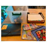 Assorted School and Office Supplies Lot with Storage Tote and Desk Organizer