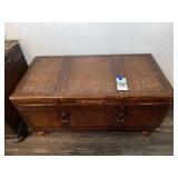 Wicker and Wood Storage Trunk with Hinged Lid and Interior Black Finish