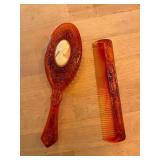 Avon Amber Plastic Hair Brush and Comb Set with Cameo Motif