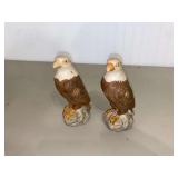Ceramic Bald Eagle Figurines Set of Two Perched on Rocks