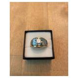 Two-Tone Ring with Center Stone and Textured Accents, Stamped 14KT HGE
