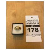 Gold-Tone Ring with Central Clear Stone and Grooved Accent Shoulders in Display Box