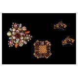 Two Rhinestone Brooches, Matching Earrings