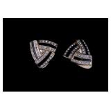 Carolee Signed Rhinestone Black Enamel Earrings