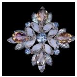Crystal & Rhinestone Brooch w/ Camphor Glass