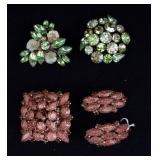Green/ Earth Color Rhinestone Brooches/Earrings