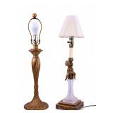 Brass Cherub & Frosted Glass + Gilt Metal Lamp