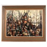 Vintage Painting MCM Style Abstract Cityscape