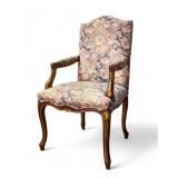 Upholstered Floral and Carved Arm Chair