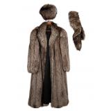 Pelzhaus Silver Fox Fur Coat, Hat & Collar