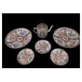 Chinese Famille Rose Plates, Saucers & Teapot