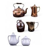 Antique Copper, Ironstone, Stoneware, & Brass