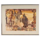 Large Watercolor Cityscape by Don O