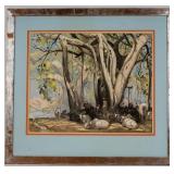 Watercolor of Ox Herders by G.D. Paul Raj