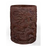 Chinese Hand-Carved Bamboo Dragon Brush Pot