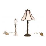 Art Deco-Style Clear Cut Glass Lamp & Brass Lamp