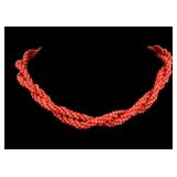 Twisted Two Strand Coral Beaded Necklace