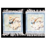 Silk on Silk Blue Bird Mat Wall Hangings (2)