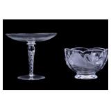 Frosted Glass Swan Bowl & Spiral Glass Compote