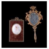 Mini Portrait Painting & Later Brass Hand Mirror