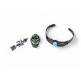 Early Native American Turquoise Silver Jew