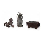 Signed Chinese Bronze Censer + Bronze Miniatures