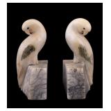 Italian Alabaster Book Ends w/ Doves or Parrots