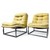Pair of MCM Chrome & Upholstered Chairs