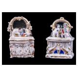 Antique German Porcelain Dresser Mirror Boxes