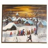 A. Kowalski Winter Scene Folk Painting