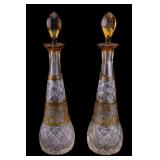 Antique Amber Cut Crystal Carafes w/ Stoppers