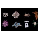 Rhinestone, Shell, Figural, more Brooches
