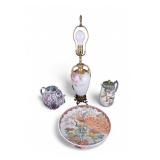Japanese Peacock Plate, Teapot, Pitcher, & Lamp