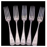 John Watts Bright Cut Coin Silver Forks (5)