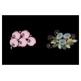 Lisner & Early Green Rhinestone Brooches