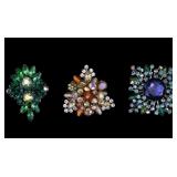 Large, Multi Colored Rhinestone Brooches (3)