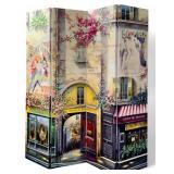French Hand-Painted Standing Screen w/ Town Scene