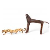 Hand Carved Baboon and Cheetah Sculptures